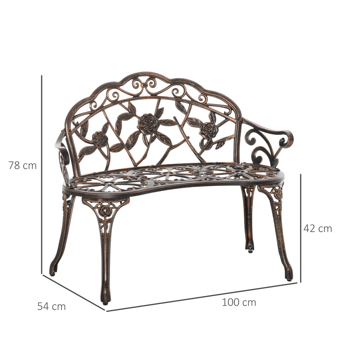 2-personers metal havebænk, bænk i retrostil, parkbænk med blomstermønster, 100 x 54 x 78 cm, bronze