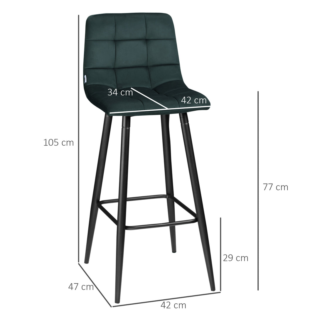 Barstolsæt med 2, moderne design, blødt sæde, stålstel, 42 x 47 x 105 cm, grøn
