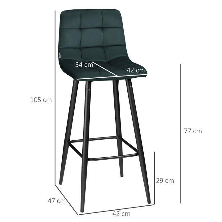 Barstolsæt med 2, moderne design, blødt sæde, stålstel, 42 x 47 x 105 cm, grøn