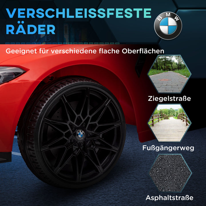 BMW M4 elektrisk børnebil, med lyd og lys, 3-5 km/t, inklusive fjernbetjening, til alderen 3-5, rød