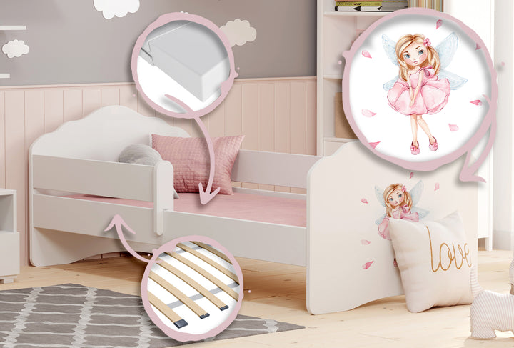 FALA børneseng 140x70 med gelænder - Pige med vinger