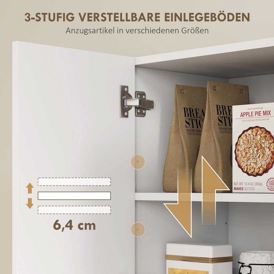 Køkkenskab med åbne hylder, rum, vinreol, spisekammerskab med 5 skabslåger, mdf, hvid