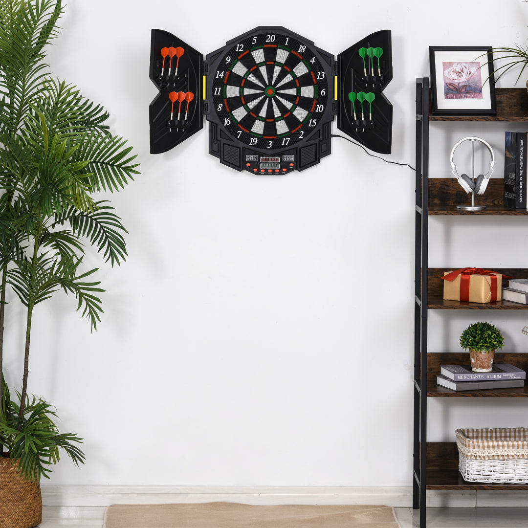 Elektronisk dartskive dartskive med stemmemeddelelser engelsk stemme led-displays 12 dart 27 spil 216 variationer dartmaskine med døre dartskivesæt til op til 8 spillere