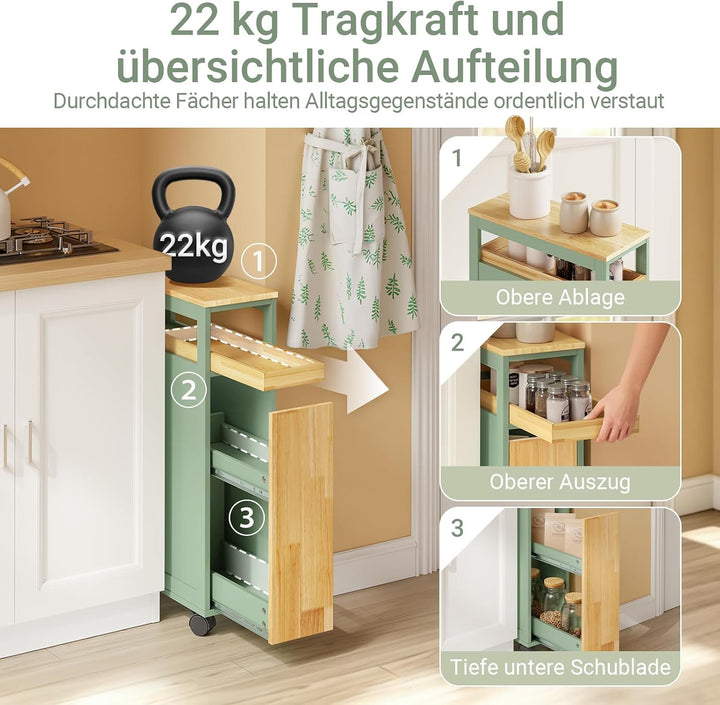 Rullevogn, 20 cm bredt, 50,5×20×79 cm, god til små køkkener og badeværelser