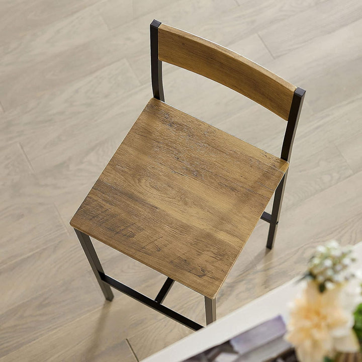 Sæt med 2 barstole, arbejdsstole, barstol med ryglæn - MDF, metal, sædehøjde 67 cm