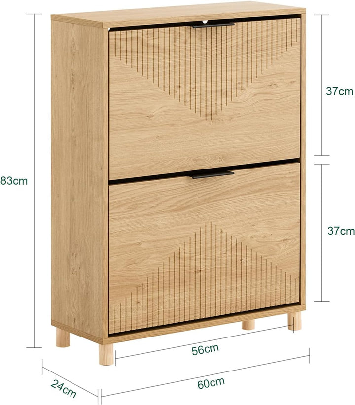 Smalt skoskab i trælook, pladsbesparende, op til 8 par sko, inkl. vippefunktion, 60 × 88 × 24 cm