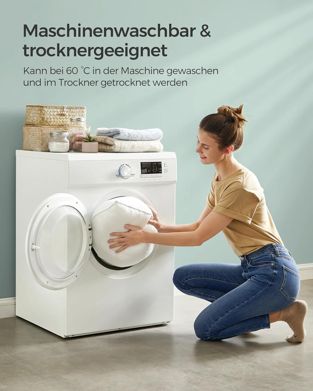 Pude, 80 x 80 cm, fyld 1500 g, blødt betræk i børstet polyesterstof, pude, maskinvaskbar ved 60°, med opbevaringspose, hvid