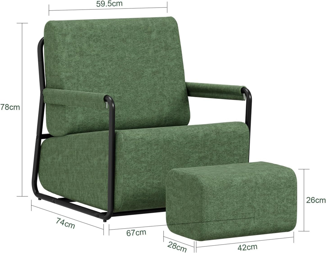 Sofa med fodskammel, 30D højelastisk skumfyld, 67 × 74 × 78 cm, grøn