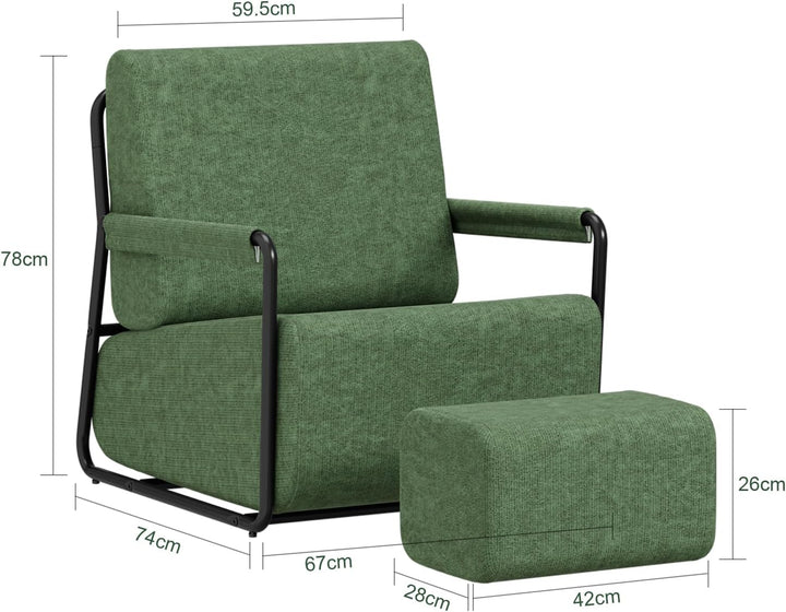 Sofa med fodskammel, 30D højelastisk skumfyld, 67 × 74 × 78 cm, grøn