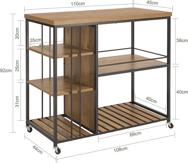Køkkenvogn med 5 hylder og hjul – industrielt design