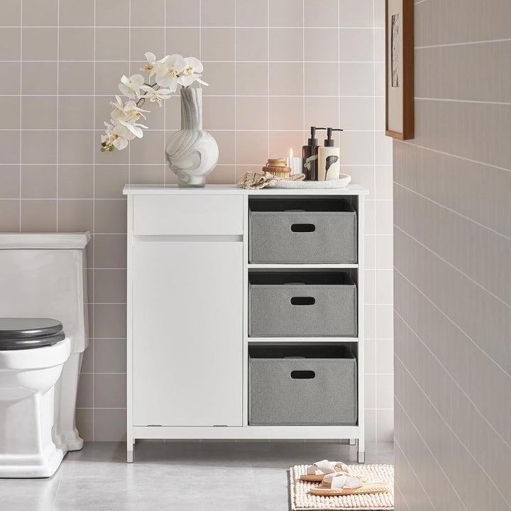 Kommode med indbygget vasketøjskurv til badeværelset, hvid (B80 x D38 x H90 cm)