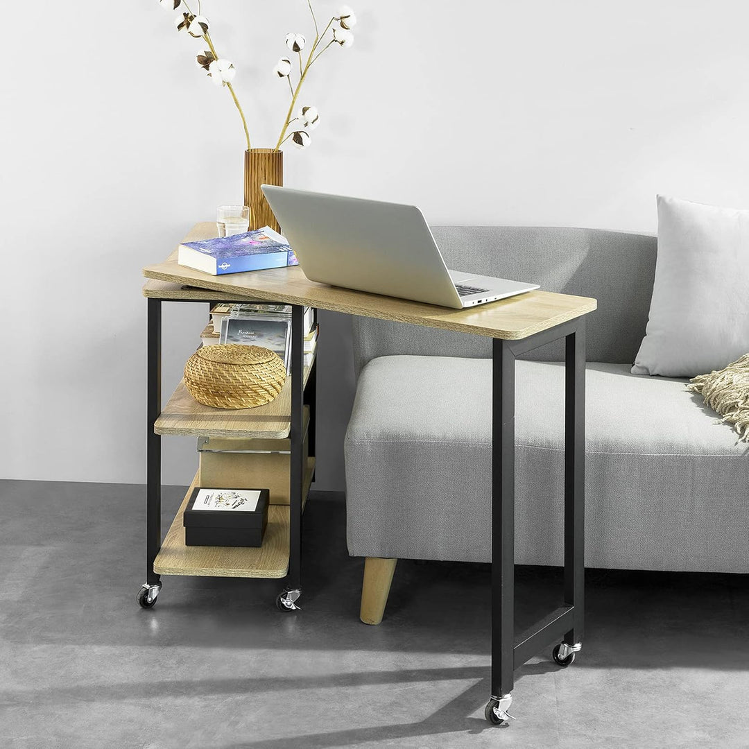 Skrivebord med roterende sidebord, B133 x D30 x H69 cm, industriel stil, naturfarvet