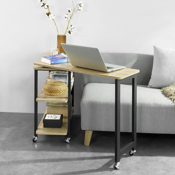 Skrivebord med roterende sidebord, B133 x D30 x H69 cm, industriel stil, naturfarvet