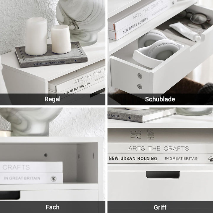 Sæt med 2 vægsengebord - pladsbesparende, skuffe og åbent rum, vægmonteret natbord, B45 x D25 x H22 cm, hvid