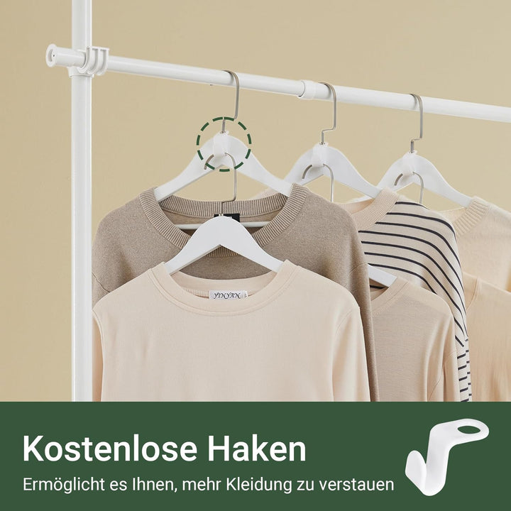 Teleskopisk tøjstativ i hvid – robust, justerbar åben garderobe til soveværelset