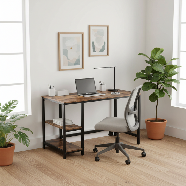 Skrivebord / computerbord med 2 hylder, 120 x 75 x 60 cm, brun