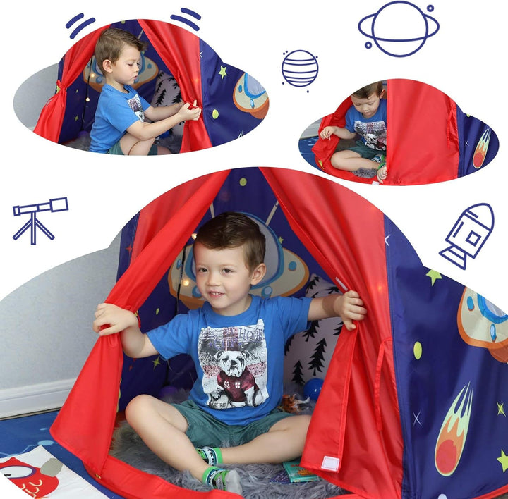 Prince Castle legetelt til småbørn, til indendørs og udendørs brug. Bærbart pop-up teepee med bæretaske, CE EN71-certificeret, blå, mål: 101 x 101 x 120 cm