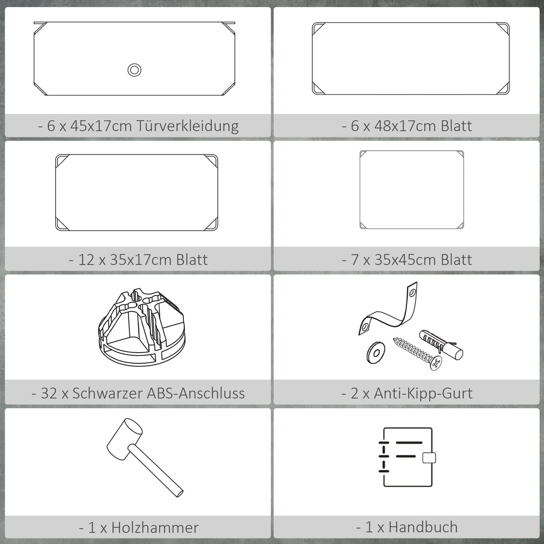 Modulært reolsystem til 12 par sko, 49 cm x 36,5 cm x 108 cm, hvid