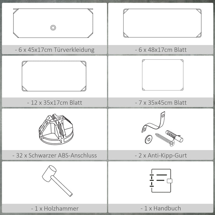 Modulært reolsystem til 12 par sko, 49 cm x 36,5 cm x 108 cm, hvid