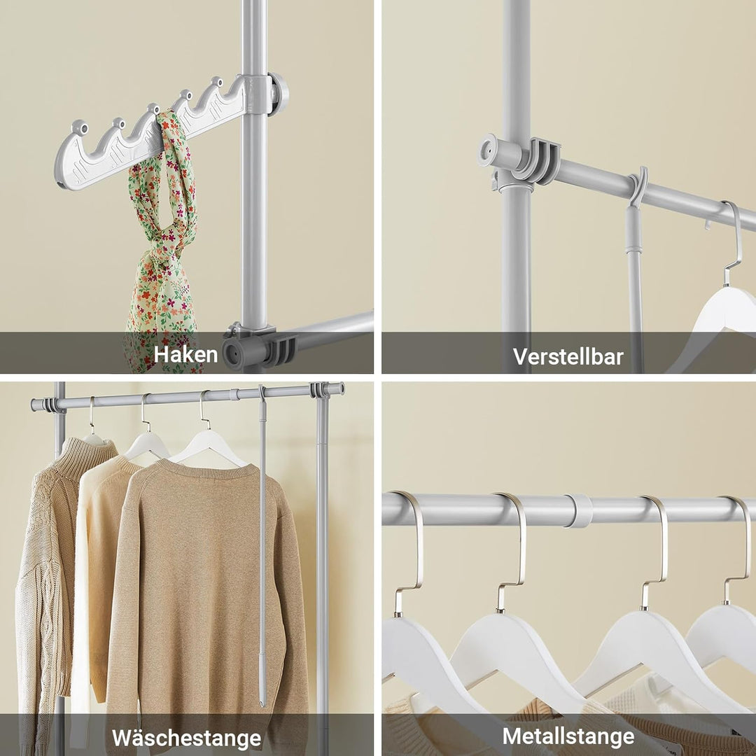 Teleskopisk tøjstativ, robust tøjstang, justerbar åben garderobe til soveværelse, garderobestativ, lysegrå