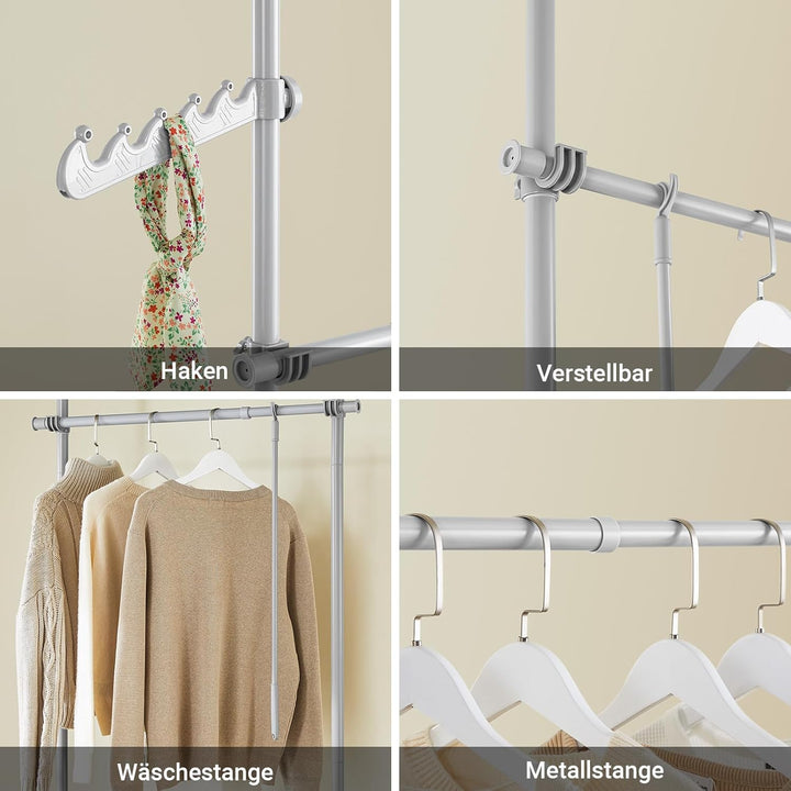 Teleskopisk tøjstativ, robust tøjstang, justerbar åben garderobe til soveværelse, garderobestativ, lysegrå