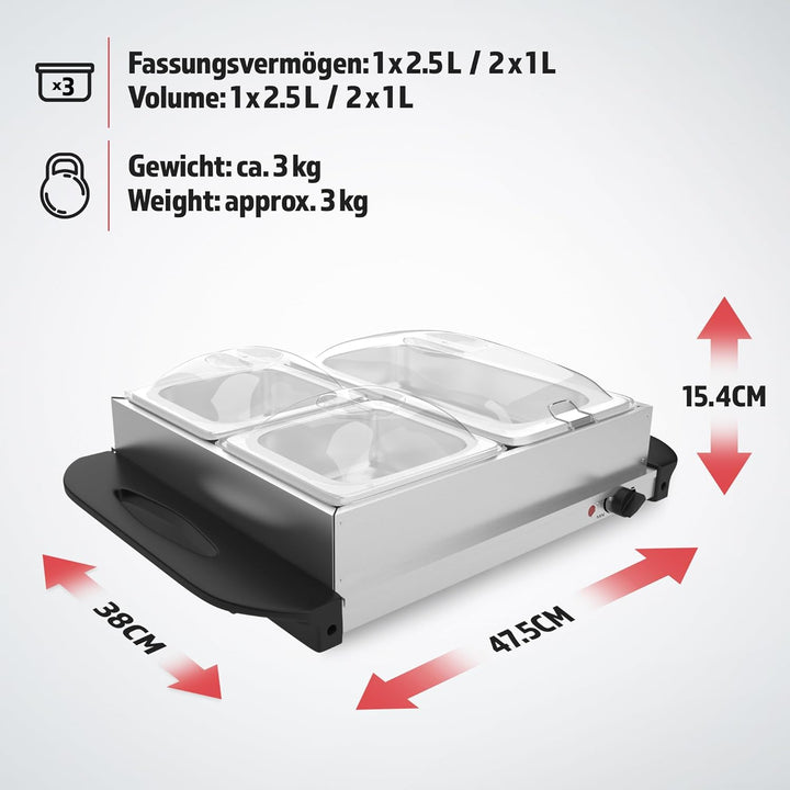 Elektrisk buffetvarmer med varmepladefunktion, temperaturkontrol, rustfrit stål
