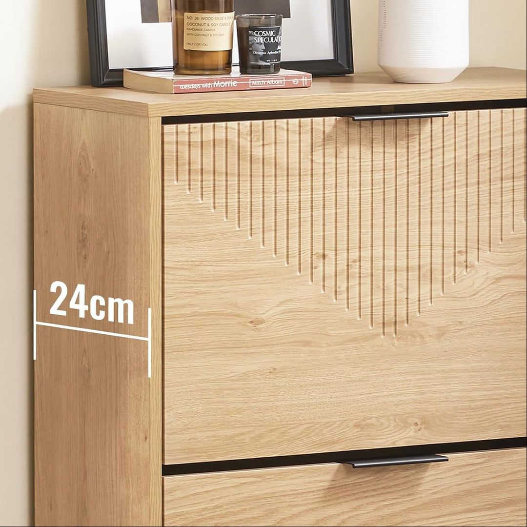 Smalt skoskab i trælook, pladsbesparende, op til 8 par sko, inkl. vippefunktion, 60 × 88 × 24 cm