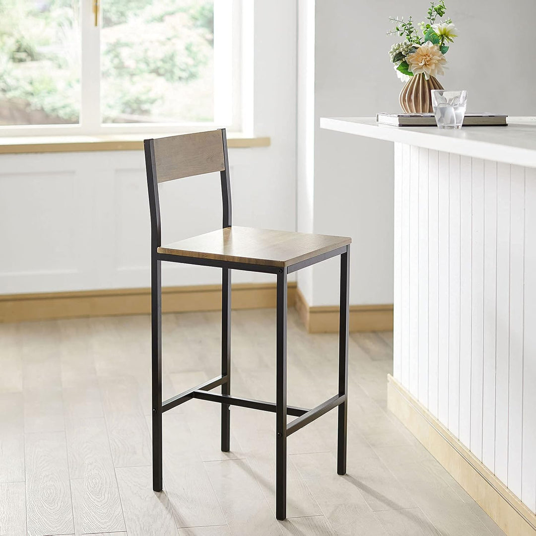 Sæt med 2 barstole, arbejdsstole, barstol med ryglæn - MDF, metal, sædehøjde 67 cm