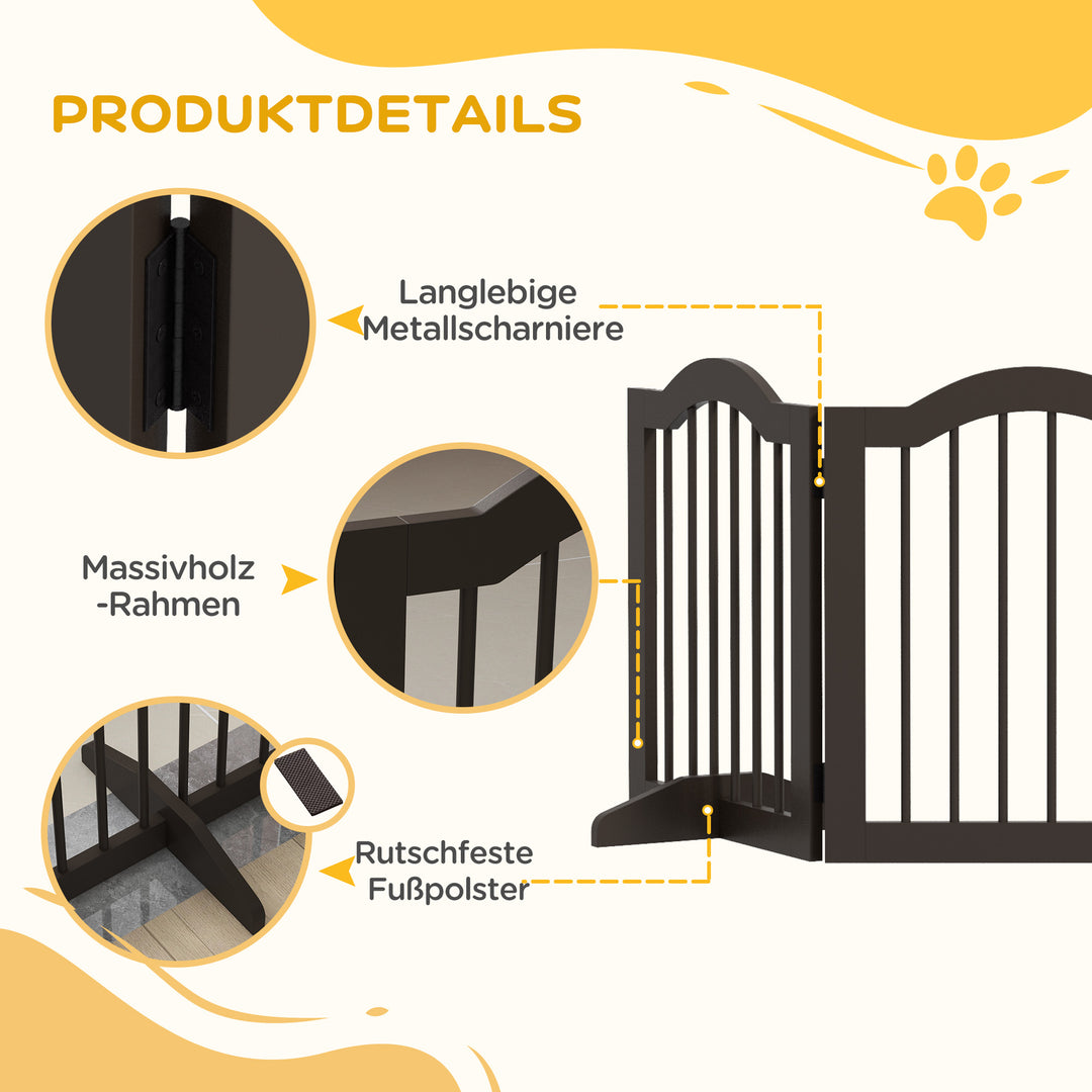 Hundegitter, 3 paneler, foldbar, massivt træ og mdf, 154,5 x 29,5 x 61 cm, kaffe
