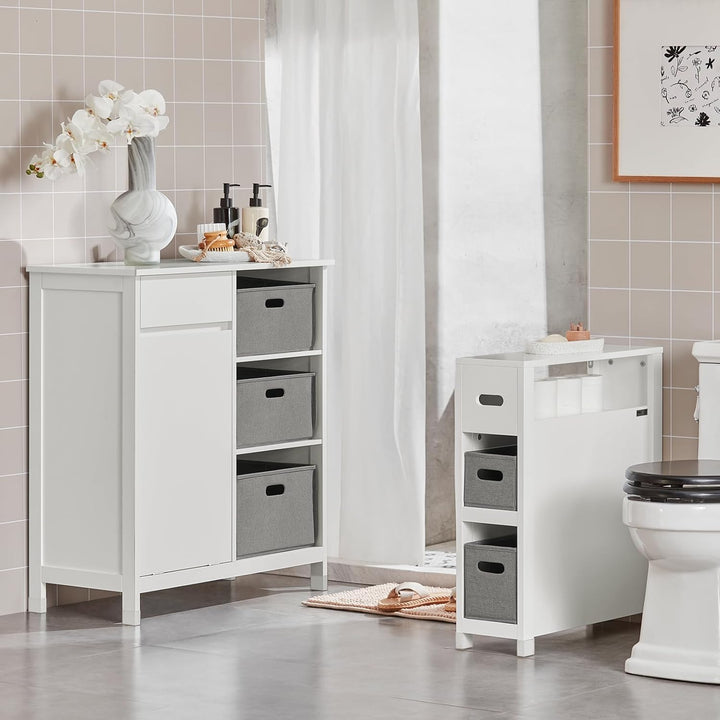 Kommode med indbygget vasketøjskurv til badeværelset, hvid (B80 x D38 x H90 cm)