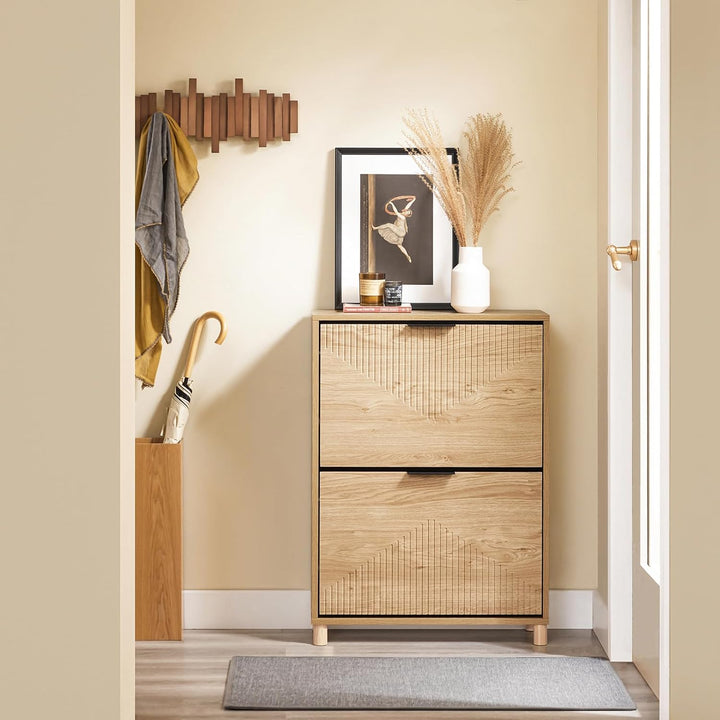 Smalt skoskab i trælook, pladsbesparende, op til 8 par sko, inkl. vippefunktion, 60 × 88 × 24 cm