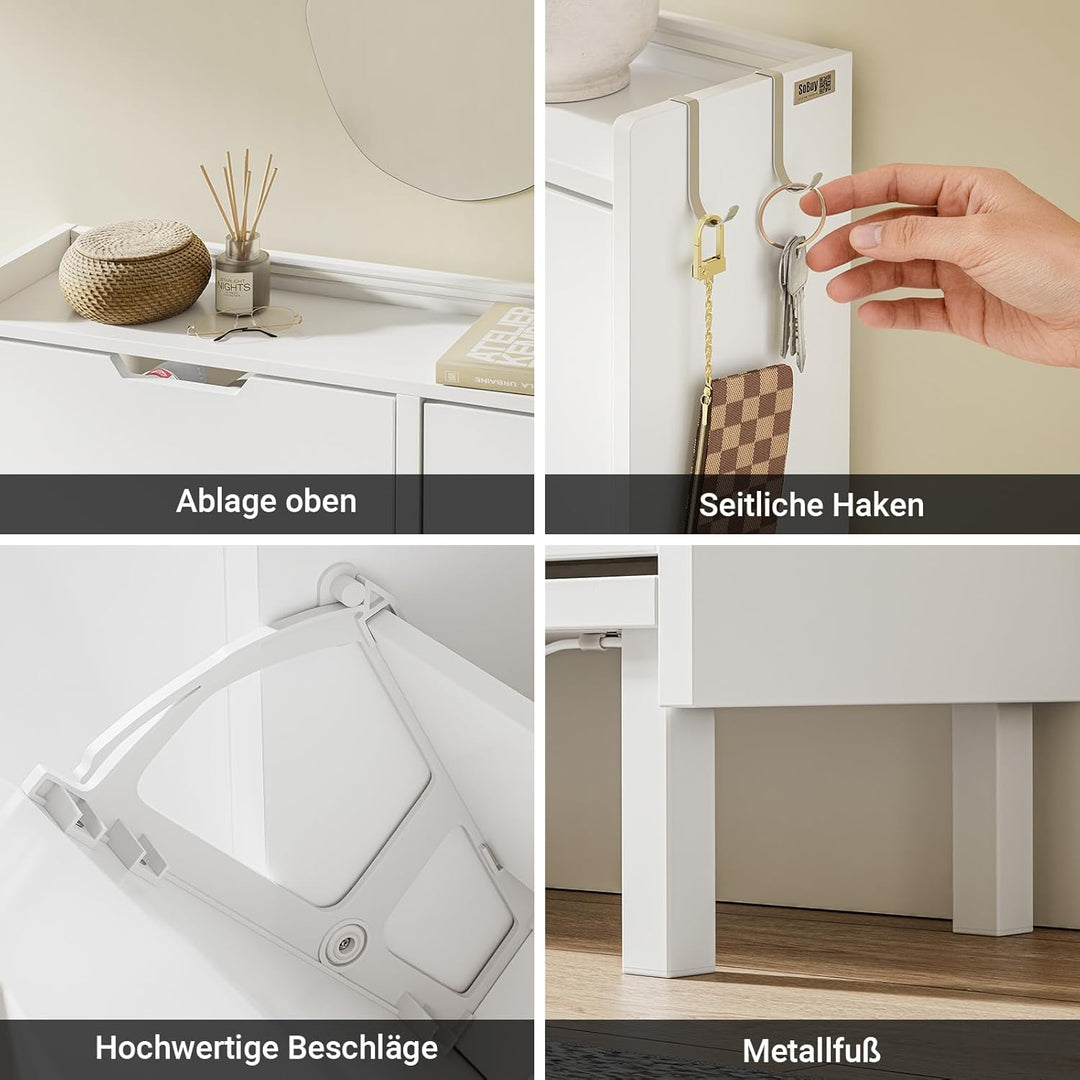Skoskab med sensorlys – hvid nordisk stil