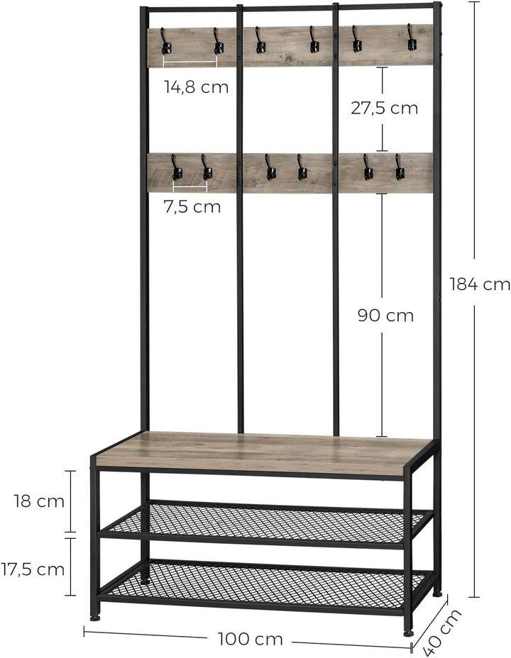 Garderobestativ med skoreol, 100x40x184 cm, greige / sort