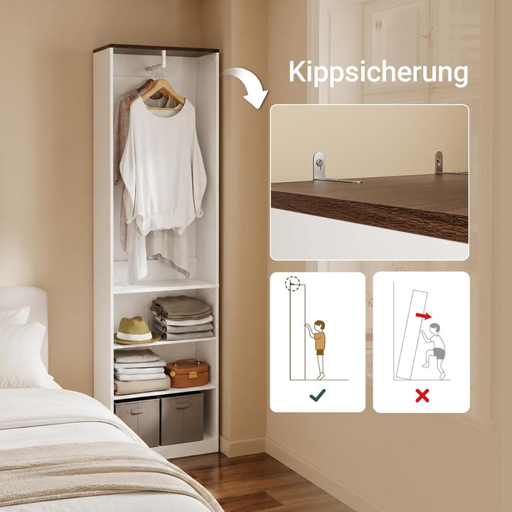 Smalt garderobeskab med tøjstang, 55 × 25 × 187 cm – 3 hylder og justerbar bundhylde