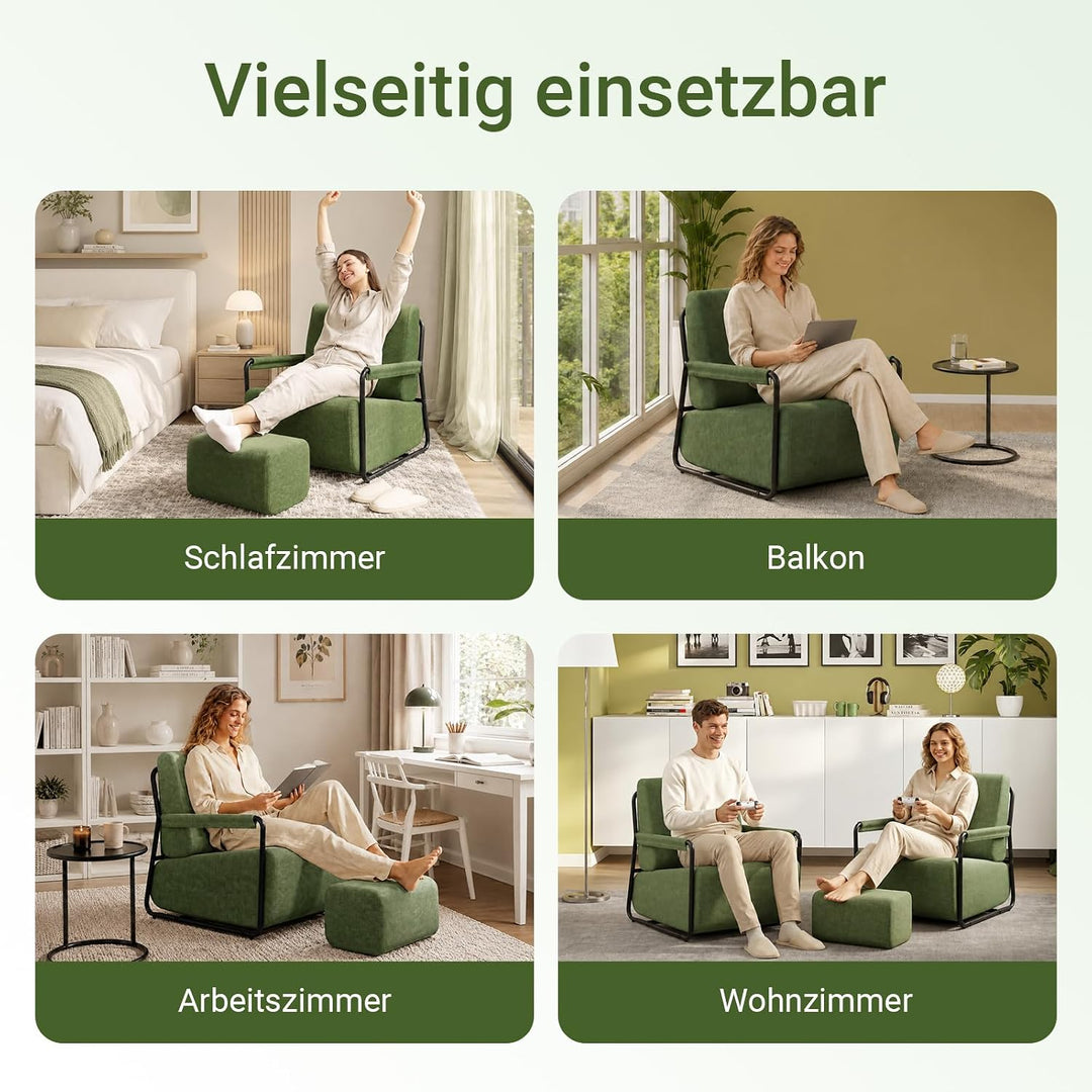 Sofa med fodskammel, 30D højelastisk skumfyld, 67 × 74 × 78 cm, grøn