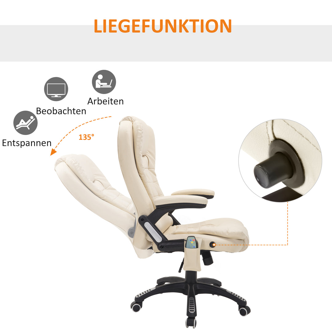 Kontorstol med massagefunktion, varmefunktion, højdejusterbar, vippefunktion, massage kontorstol, cremehvid + sort