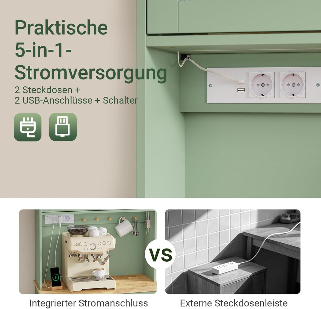 Køkkenreol med 2 stikkontakter og 2 USB-porte – 80 × 40 × 180 cm