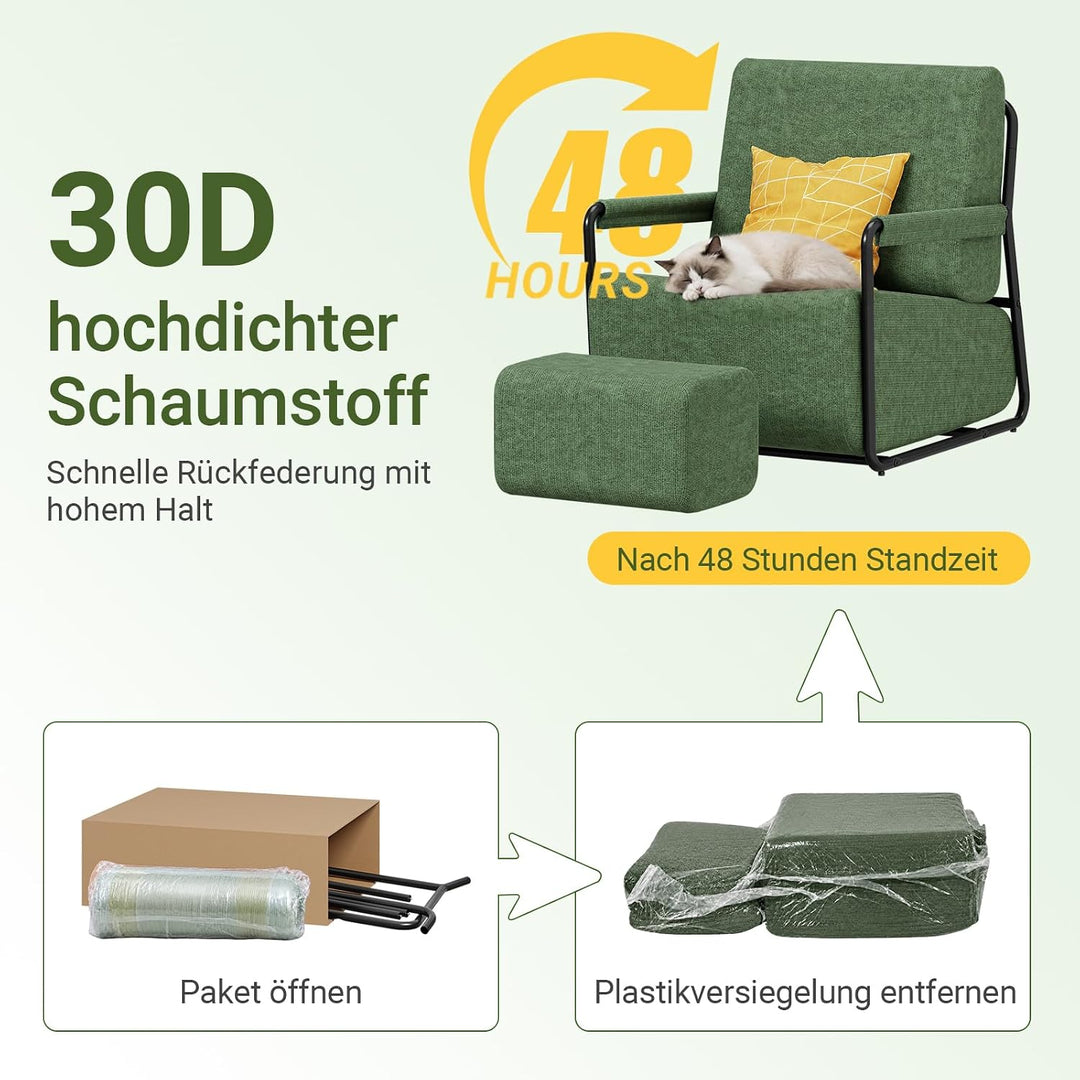 Sofa med fodskammel, 30D højelastisk skumfyld, 67 × 74 × 78 cm, grøn