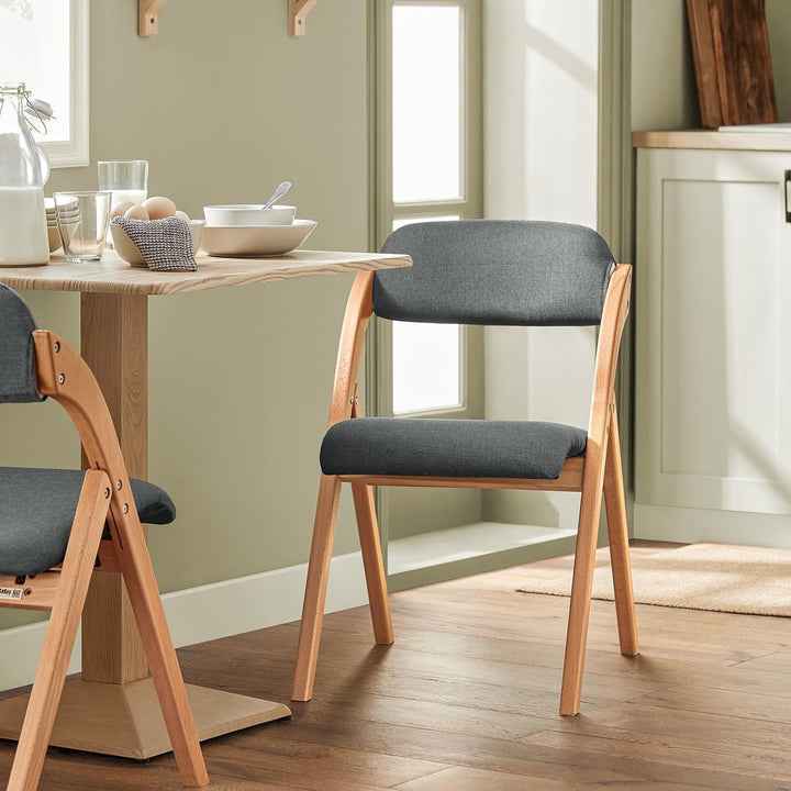 Sæt med 2 sammenklappelige, polstrede træstole i mørkegrå – ergonomiske og pladsbesparende køkken- og spisebordstole, 47,5 × 77 × 59 cm