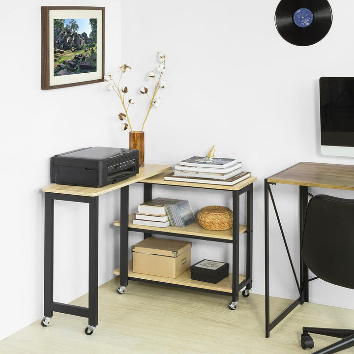 Skrivebord med roterende sidebord, B133 x D30 x H69 cm, industriel stil, naturfarvet