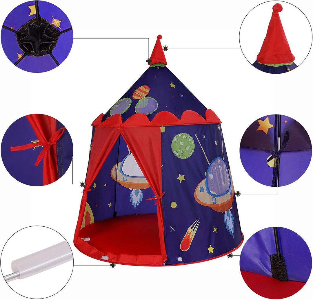 Prince Castle legetelt til småbørn, til indendørs og udendørs brug. Bærbart pop-up teepee med bæretaske, CE EN71-certificeret, blå, mål: 101 x 101 x 120 cm