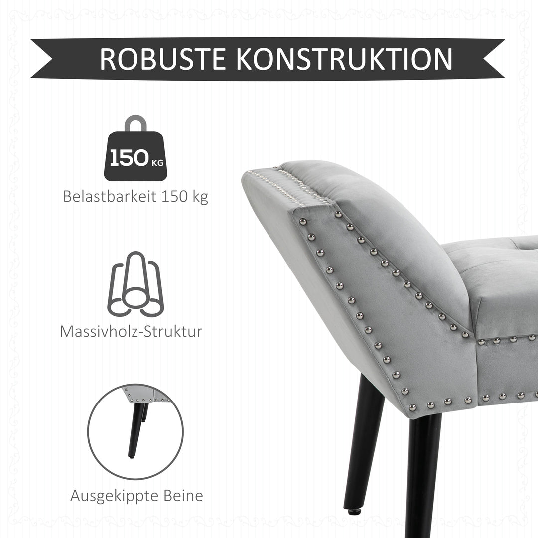 Polstret bænk klaverbænk med fløjlslook sengebænk til soveværelse, stue, entré, gummitræ lysegrå 114 x 46 x 56 cm