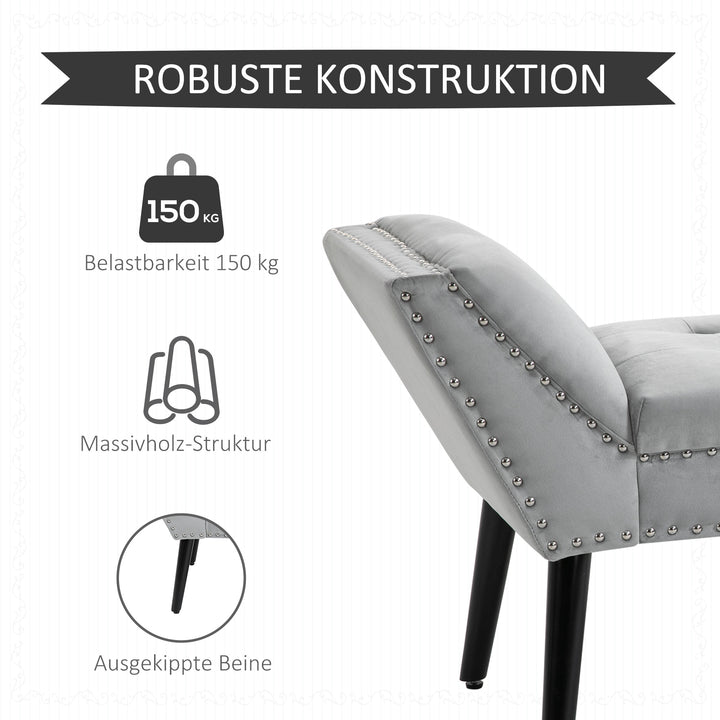 Polstret bænk klaverbænk med fløjlslook sengebænk til soveværelse, stue, entré, gummitræ lysegrå 114 x 46 x 56 cm