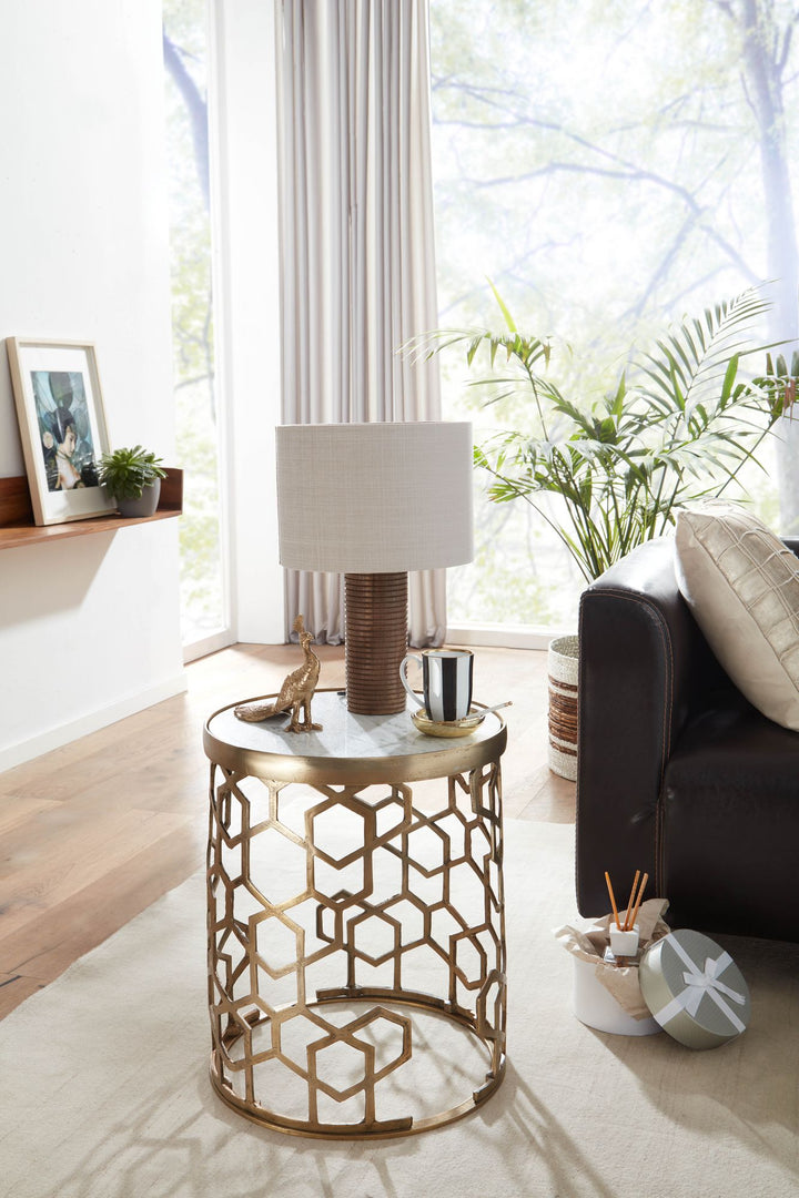 Sidebord, ægte hvid marmor, 46x46x55 cm; metalsidebord, guld; lille rundt sofabord; moderne stuebord; højt sofabord