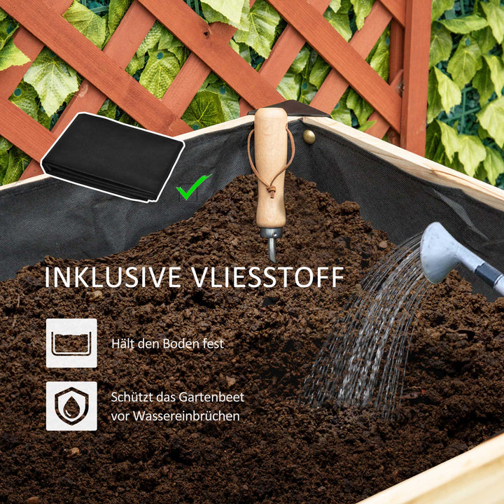 Hævet havebed, plantekasse, blomsterkasse, blomsterpotte, urtehave med fiberdug, massivt træ, stål, natur og sort, 120 x 60 x 74 cm