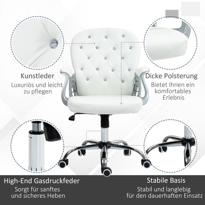 Kontorstol, ergonomisk skrivebordsstol med armlæn, polstret ryglæn, hvid