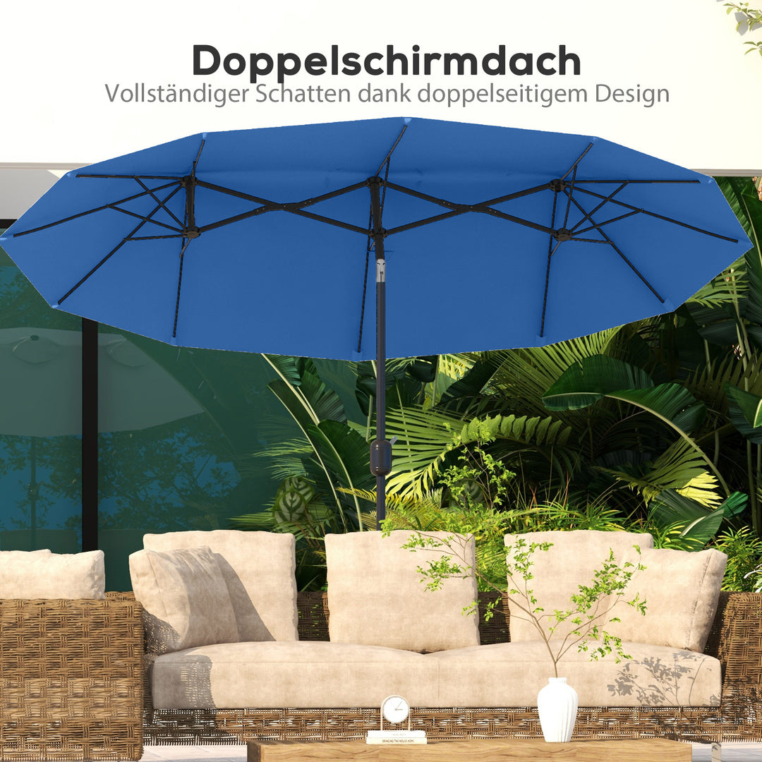Parasol, haveparasol, vipbar, med håndsving, vindfang, polyester+stål, marineblå, 285 x 147 cm