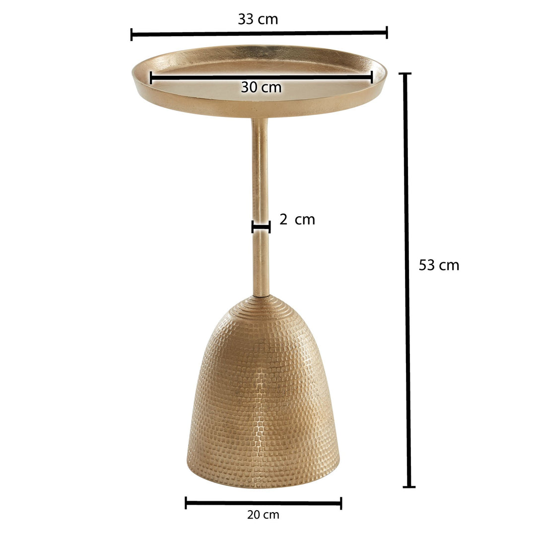 Guld sidebord 33x33x53 cm, aluminiums endebord, lille rundt metal sofabord, moderne stuebord, højt sofabord