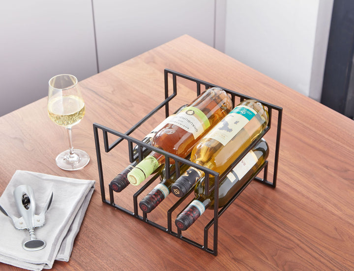 Vinflaskeholder til 6 flasker, 29x21x25 cm, vinreol, sort metal, moderne jernflaskeholder, vinstativ, vinholder til køkkenbord