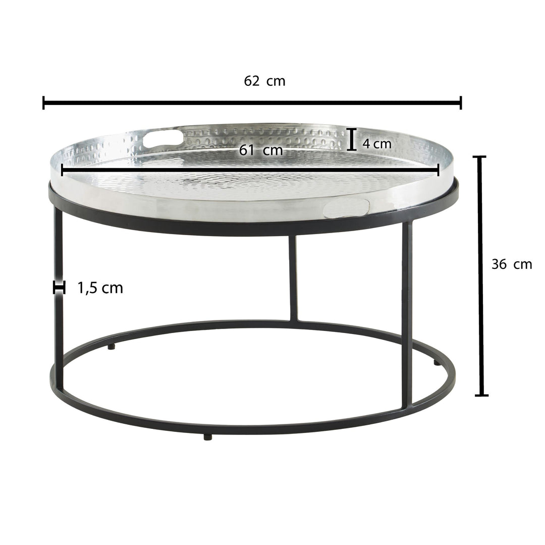 Rundt sofabord i aluminium med aftagelig bakke - Ø62 cm - Sølv/Sort